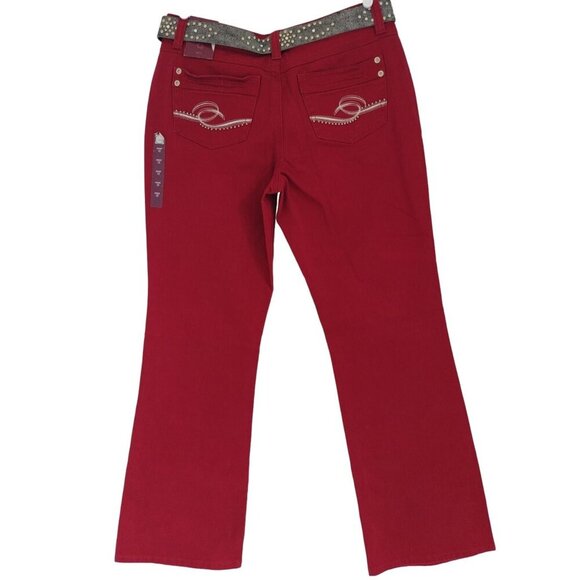 Gitano Women's Red Wide Leg Jeans with Silver Studded Belt, Size 12, NWT - Picture 2 of 9